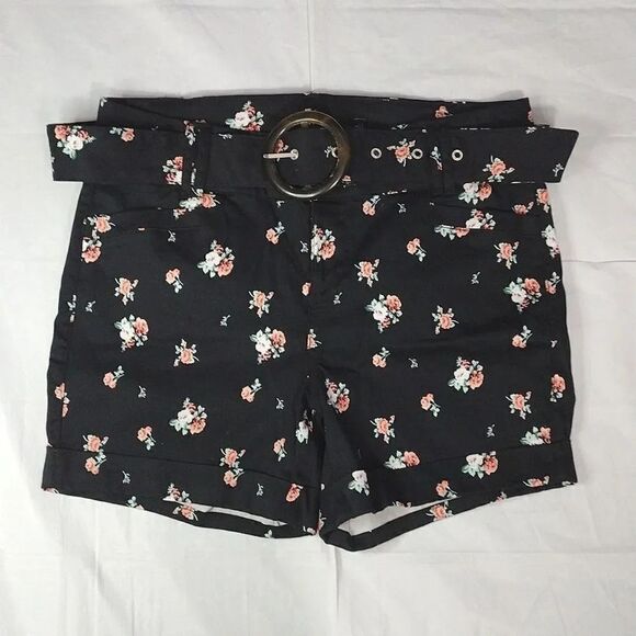 Torrid Black Pink Floral Mid Rise Stretch Sateen Belted Shorts Size 12 - Picture 6 of 15